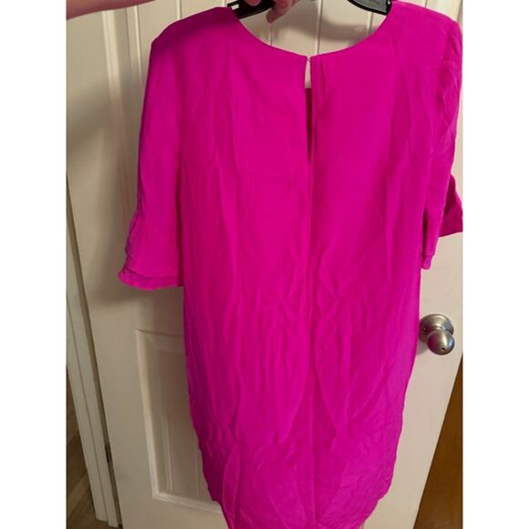 Amanda Uprichard Silk Tiered Ruffle Sleeve Fuchsia Shift Dress M - Picture 6 of 6